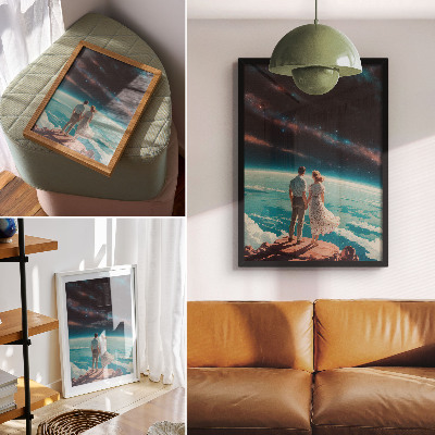 Décoration murale Des personnes au bord d'une falaise, face aux étoiles de l'espace