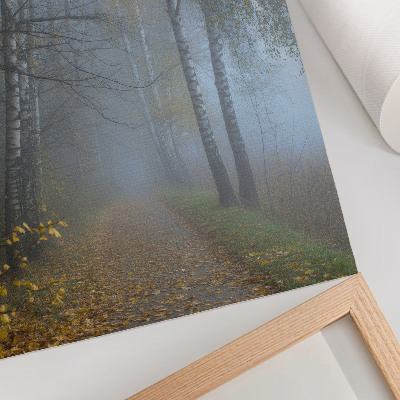 Décoration murale Forêt d'automne brumeuse, bouleaux aux feuilles jaunes