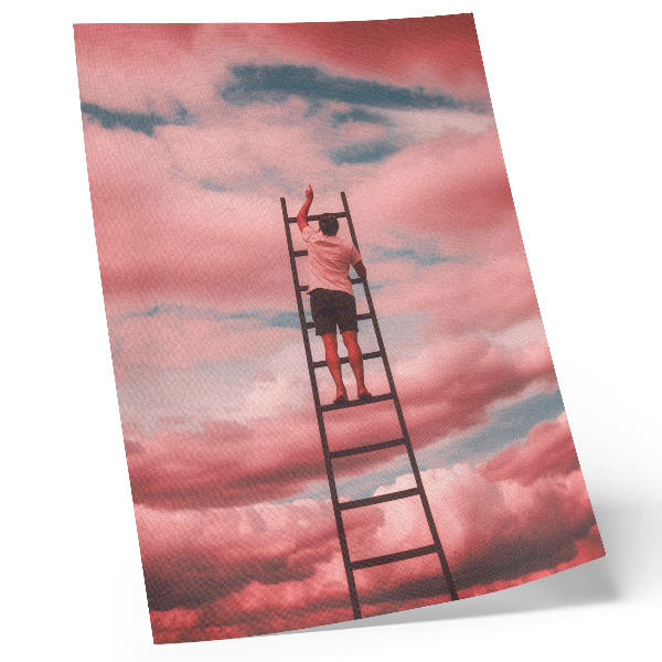 Décoration murale Personne sur une échelle, nuages ​​roses, ciel, rêves