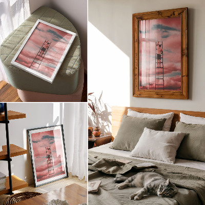 Décoration murale Personne sur une échelle, nuages ​​roses, ciel, rêves