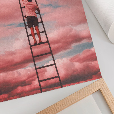 Décoration murale Personne sur une échelle, nuages ​​roses, ciel, rêves