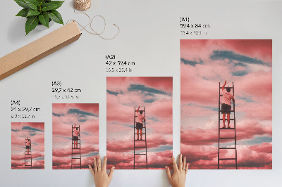 Décoration murale Personne sur une échelle, nuages ​​roses, ciel, rêves