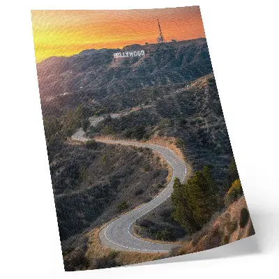 Impression sur toile inscription sur la route des collines aux couleurs du coucher de soleil