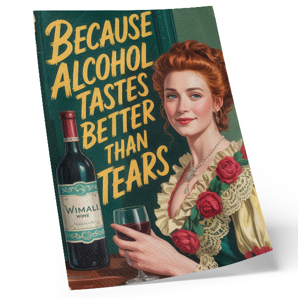 Affiche décorative Femme élégante et rétro avec du vin et une inscription