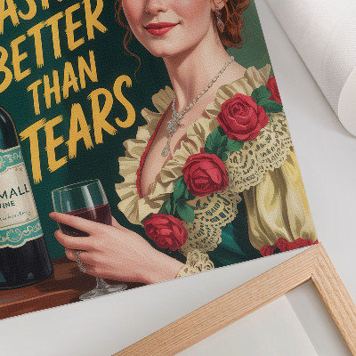 Affiche décorative Femme élégante et rétro avec du vin et une inscription