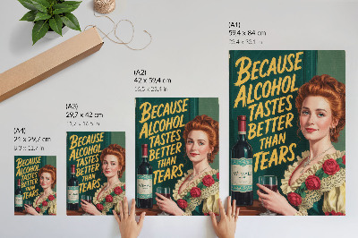 Affiche décorative Femme élégante et rétro avec du vin et une inscription