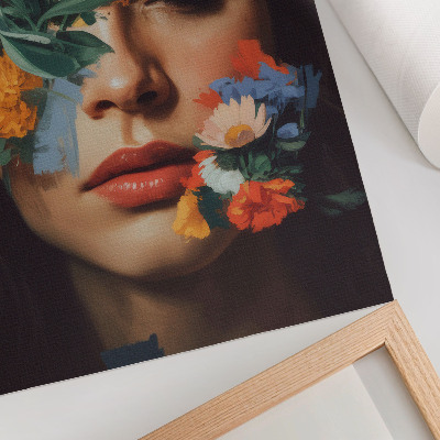 Affiche décorative Visage coloré orné de fleurs, charme, émotion, délicatesse