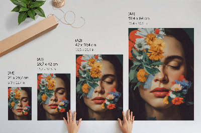 Affiche décorative Visage coloré orné de fleurs, charme, émotion, délicatesse