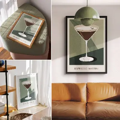 Décoration murale tableau Martini moderne aux tons vert, beige et blanc