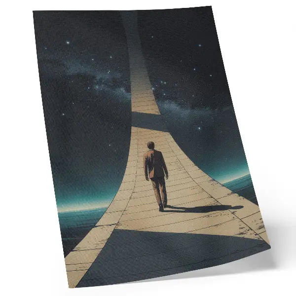Affiche décorative personne sur la route avec une perspective spatiale nocturne