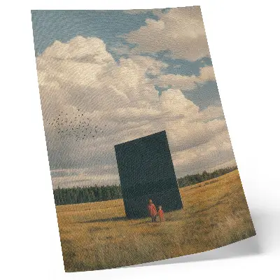 Décoration murale le contraste du monolithe noir avec le ciel bleu et la verdure