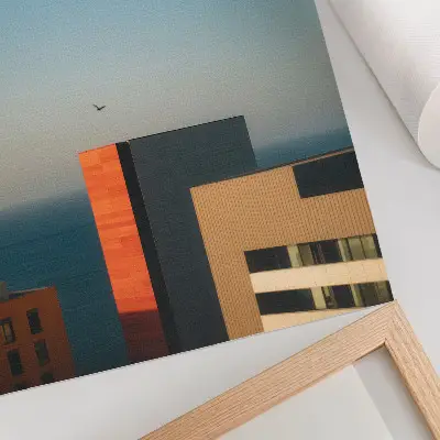 Affiche décorative représentant la modernité, la mer, des bâtiments, un oiseau, l'immensité et le ciel