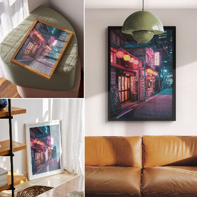 Affiche décorative Lanternes néon charmantes dans les rues de la ville la nuit
