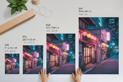 Affiche décorative Lanternes néon charmantes dans les rues de la ville la nuit