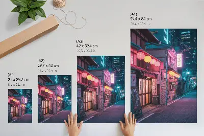 Affiche décorative représentant des lanternes néon dans les rues de la ville la nuit