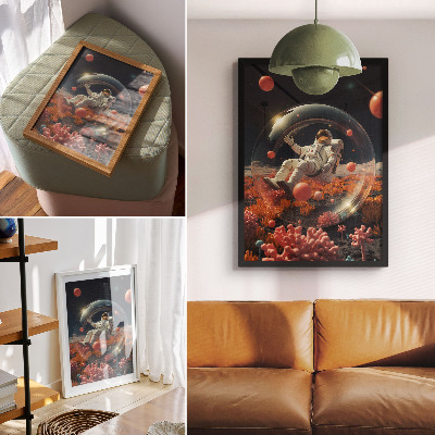 Décoration murale astronaute espace plantes colorées cosmos