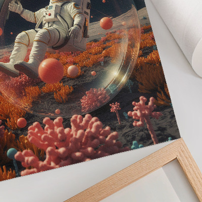 Décoration murale astronaute espace plantes colorées cosmos