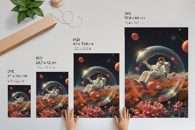 Décoration murale astronaute espace plantes colorées cosmos