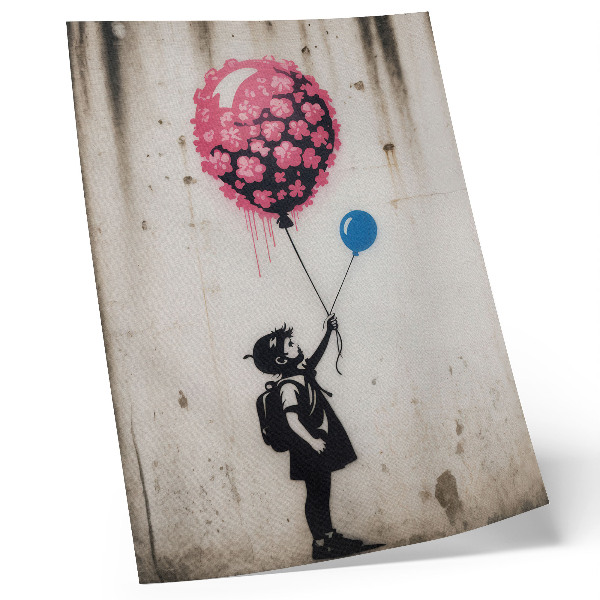 Impression sur toile Enfant avec des ballons sur un fond rugueux