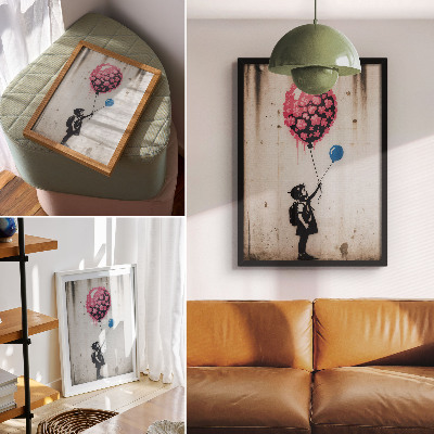 Impression sur toile Enfant avec des ballons sur un fond rugueux