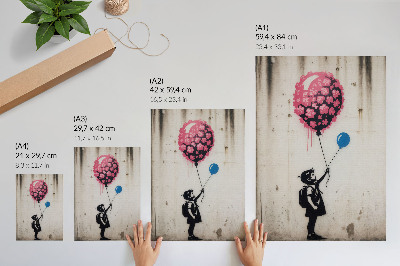 Impression sur toile Enfant avec des ballons sur un fond rugueux
