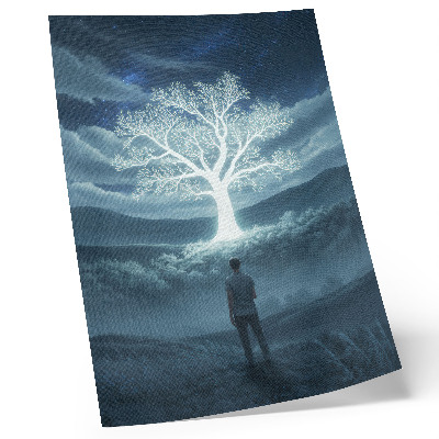 Décoration murale Un arbre magique se détachant sur un paysage nocturne.