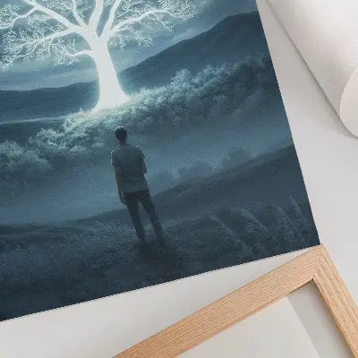 Décoration murale arbre magique sur un paysage nocturne