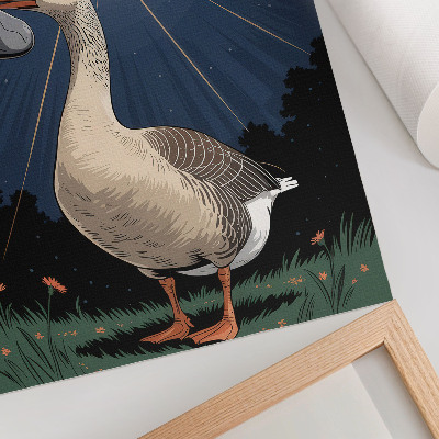 Impression sur toile Une oie avec une pierre et un hélicoptère en arrière-plan