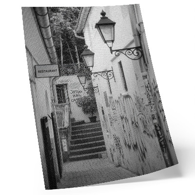 Décoration murale Rue en noir et blanc avec des graffitis et des lampadaires
