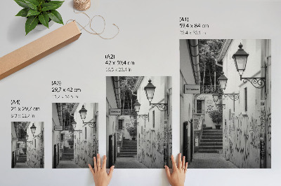 Décoration murale Rue en noir et blanc avec des graffitis et des lampadaires