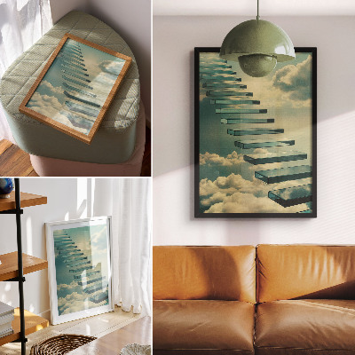 Décoration murale Escaliers de verre dans les nuages, ciel turquoise
