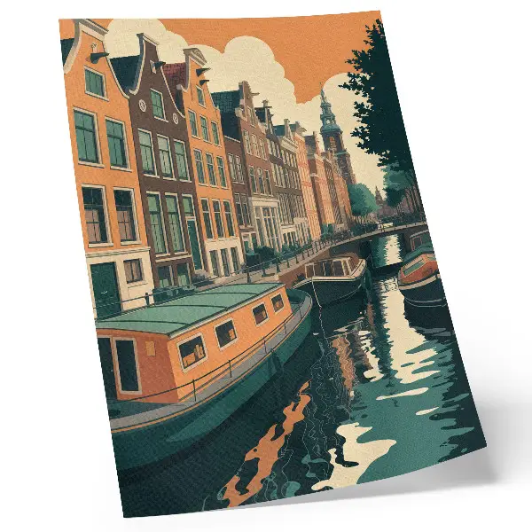Impression sur toile immeubles d'habitation surplombant le canal reflétés dans l'eau