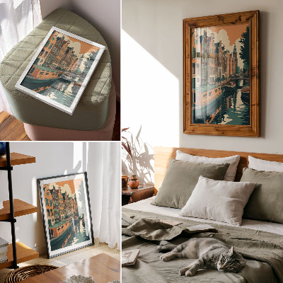 Impression sur toile Les immeubles d'habitation surplombant le canal se reflètent dans l'eau