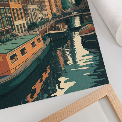 Impression sur toile Les immeubles d'habitation surplombant le canal se reflètent dans l'eau