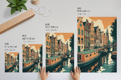 Impression sur toile Les immeubles d'habitation surplombant le canal se reflètent dans l'eau