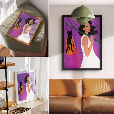 Affiche décorative harmonie des couleurs avec une silhouette en mouvement et une aura extraordinaire