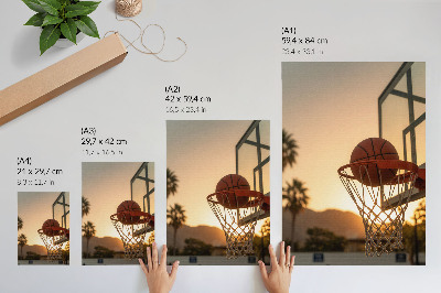 Impression sur toile Ballon de basket-ball énergique au coucher du soleil
