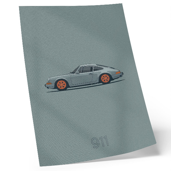 Affiche décorative Jantes orange de voiture classique sur fond gris