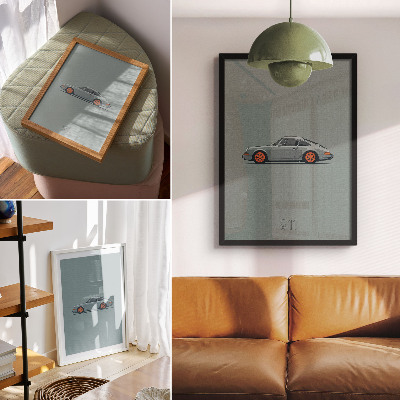 Affiche décorative Jantes orange de voiture classique sur fond gris