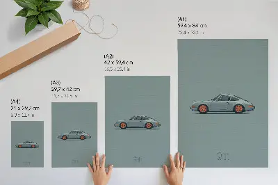 Affiche décorative représentant des jantes de voiture classique orange sur fond gris