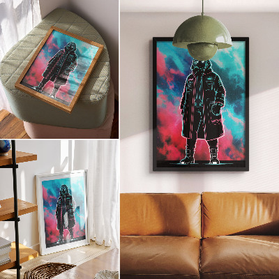 Affiche décorative Une silhouette futuriste se détachant sur le ciel, aux couleurs vives.