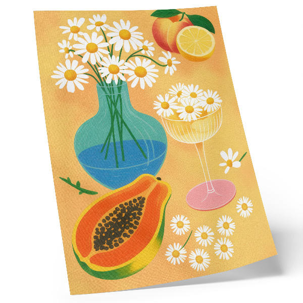 Impression sur toile Fruits juteux, marguerites colorées, style illustratif