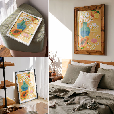Impression sur toile Fruits juteux, marguerites colorées, style illustratif