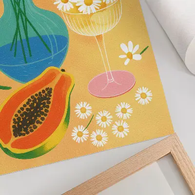 Impression sur toile fruits juteux et marguerites colorées style illustratif