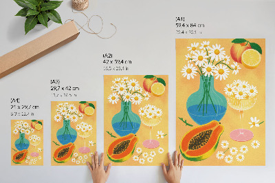 Impression sur toile Fruits juteux, marguerites colorées, style illustratif