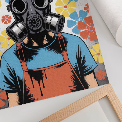 Impression sur toile Personnage de style bande dessinée portant un masque et des fleurs colorées