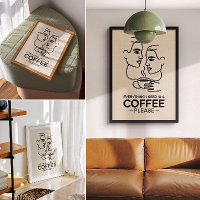 Affiche décorative contours de visage minimalistes tasse de café