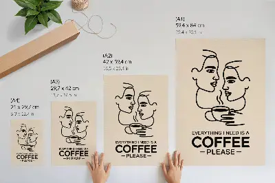 Affiche décorative contours de visage minimalistes avec une tasse de café
