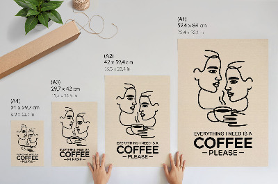Affiche décorative contours de visage minimalistes tasse de café