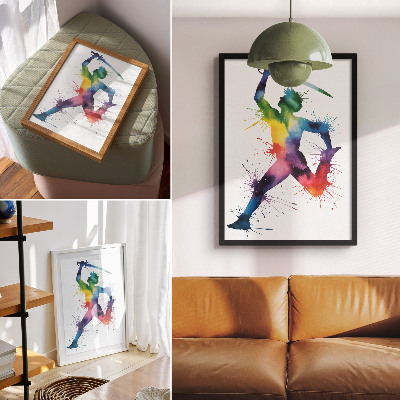 Affiche décorative Une silhouette aux couleurs vives, brandissant une épée.